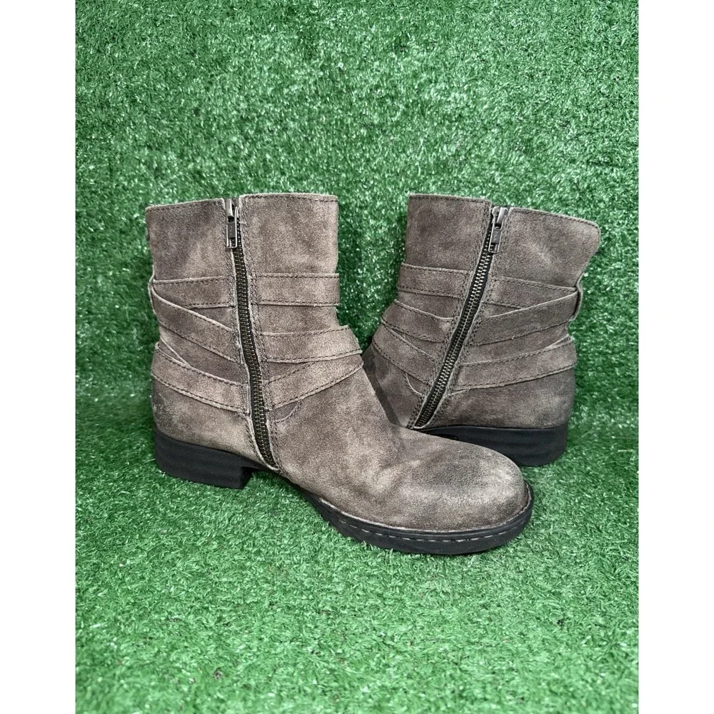 Born Kenya Ankle‎ Boots Booties Shoes Womens Size 8 Gray Distressed Suede Zip Up